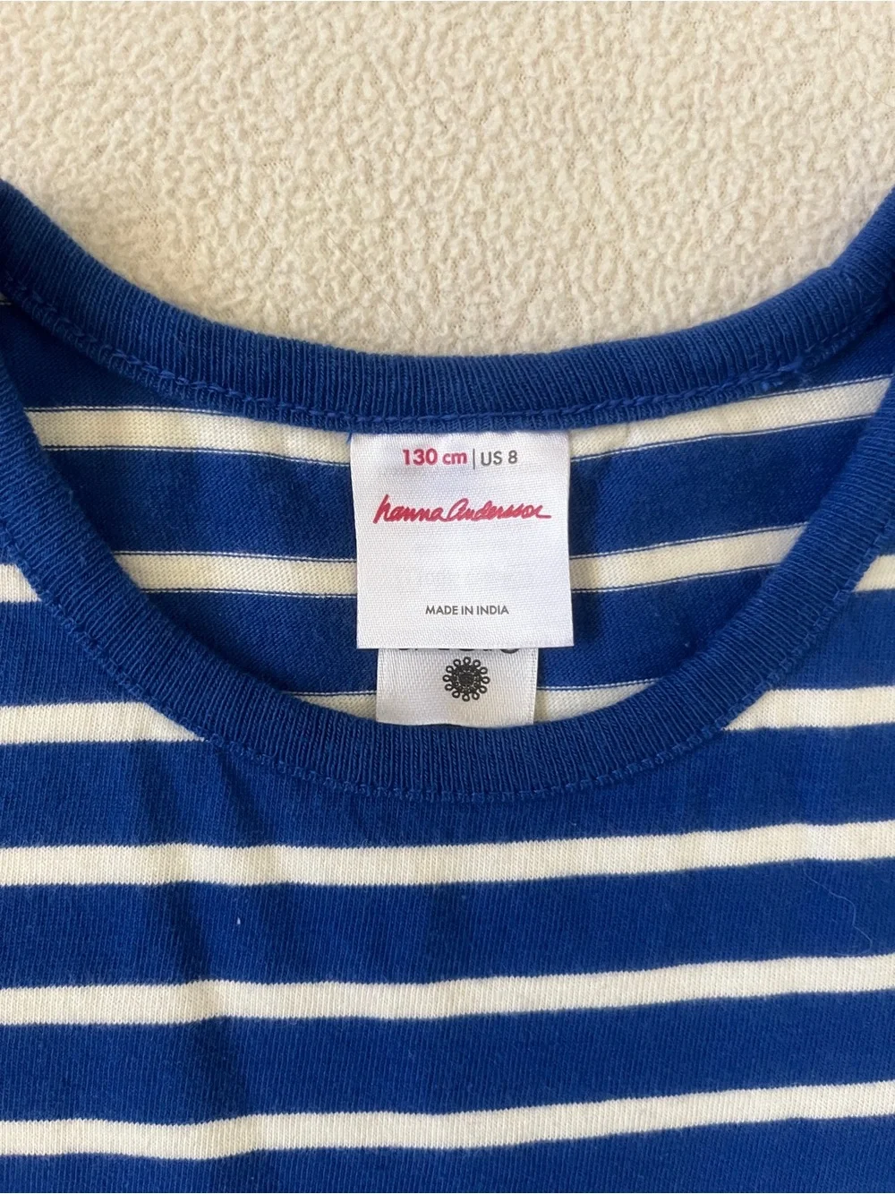 Hanna Andersson Girls Mixie Stripe Geometric Print Long Sleeve Dress Blue White